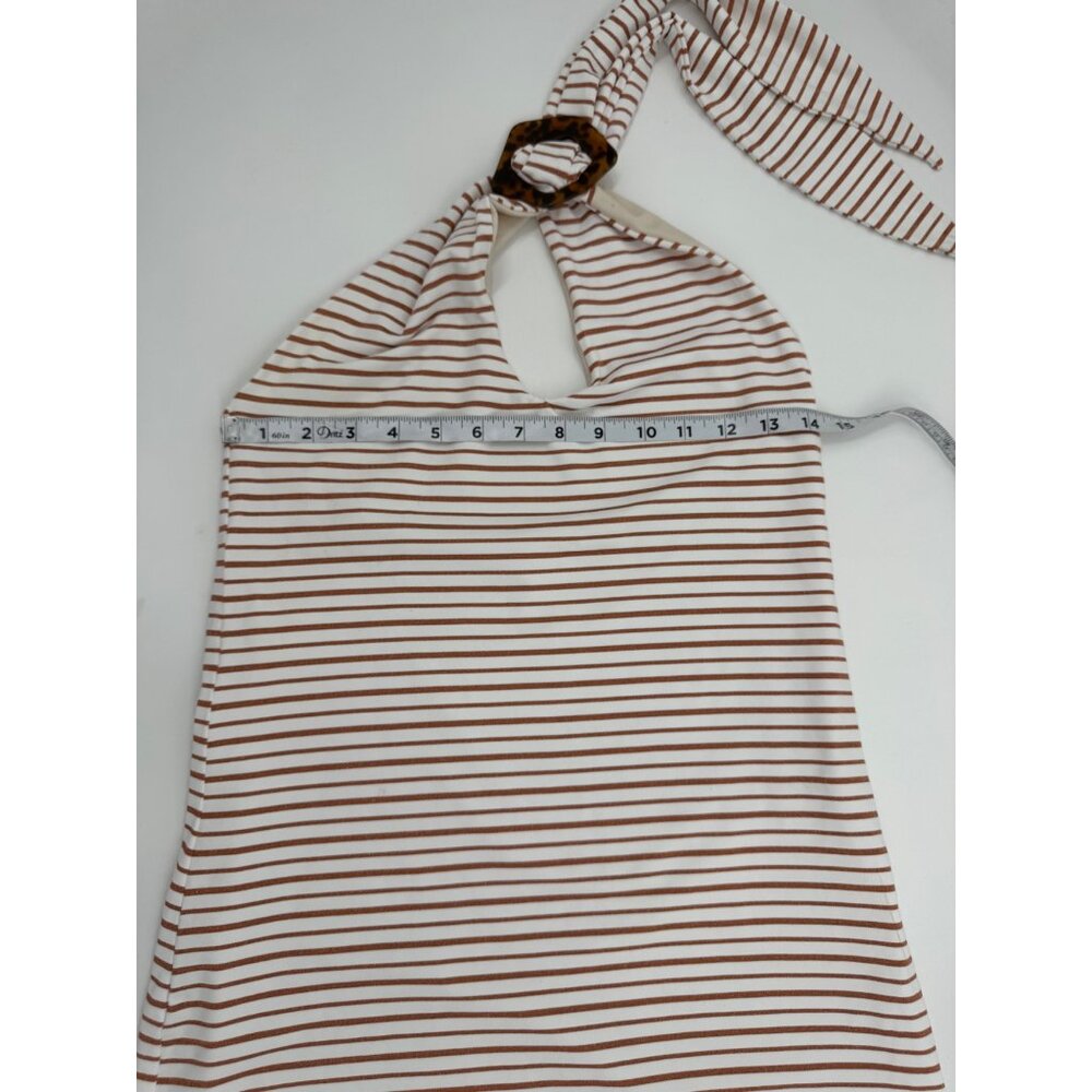 Tasya Striped Halter Mini Dress With Tortoise Ring Detail & Keyhole Neckline L - Picture 5 of 10